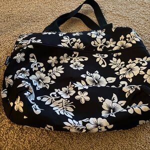 Floral Black and White Tote Bag Reversible red and white other side